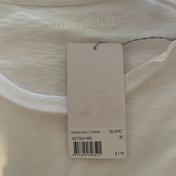 NWT Zadig & Voltaire Skull Strass Short-Sleeve T-Shirt ~ White~Blue ~ Size M - Picture 4 of 5